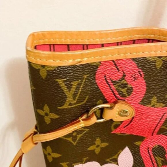 Louis Vuitton Neverfull MM Bag Bay Brown Pink Rose Ballerine Chain Tote Purse - Picture 5 of 12